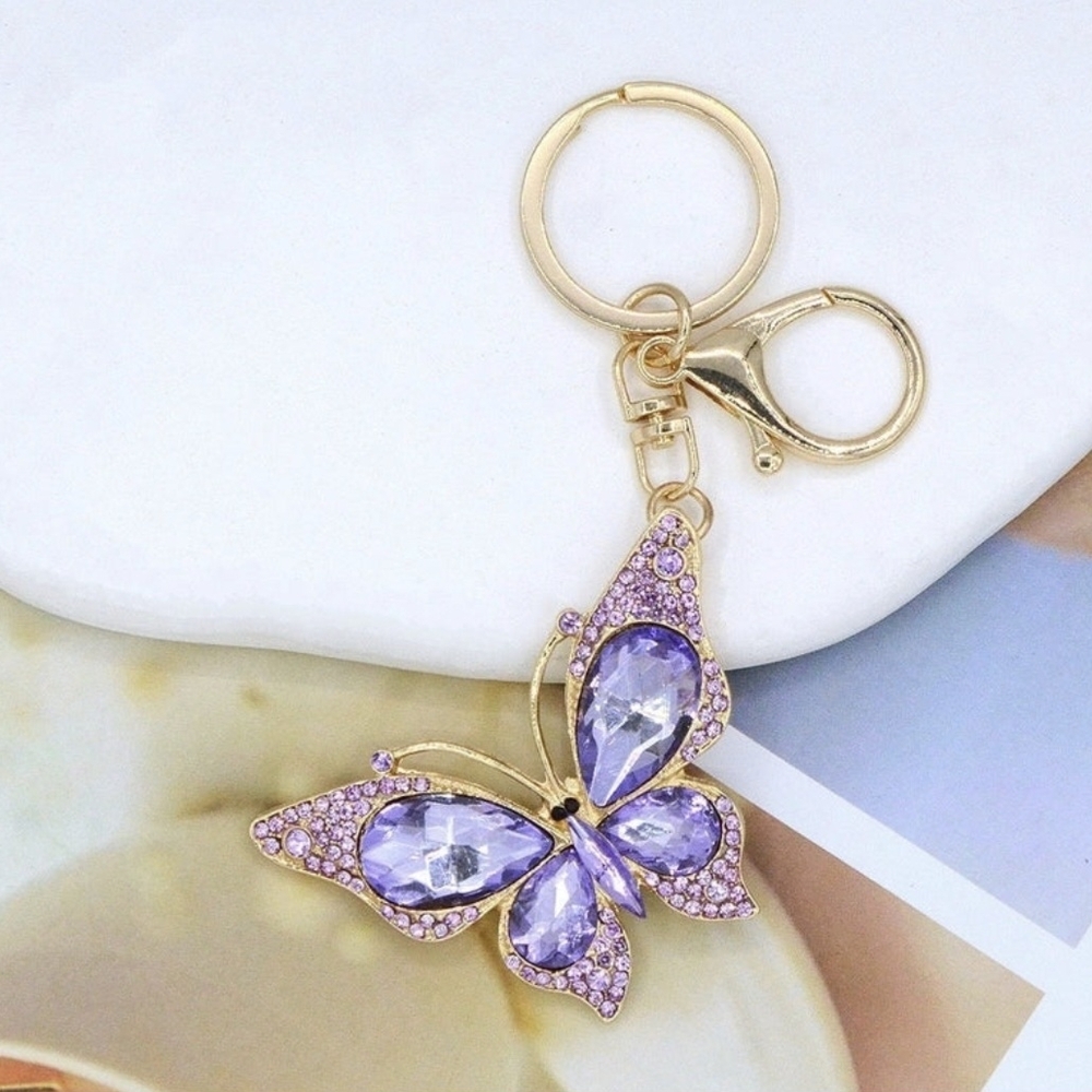 Purple Rhinestone  Butterfly Keychain/Charm